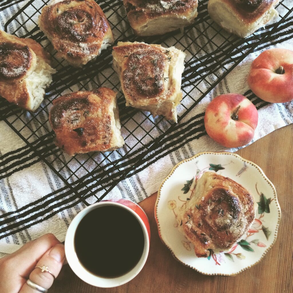 Pancetta, Peach, Bourbon & Thyme Breakfast Buns