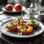 Griddled Doughnut Peaches, Feta, Pistachio & Mint