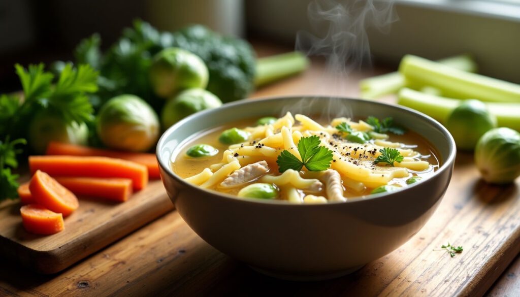 Brussel Sprouts Chicken Noodle Soup