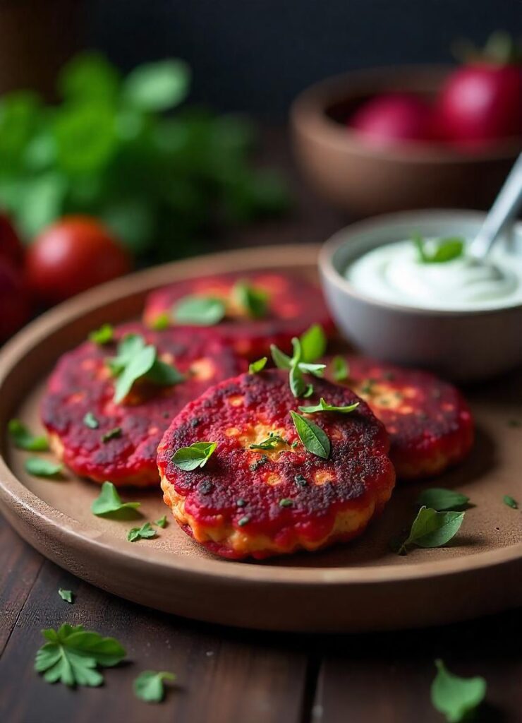 Beetroot & Halloumi Fritters with Ginger Yoghurt Dip