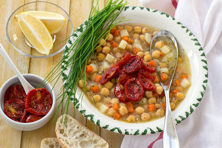 Greek Chickpea Soup with a Slice of Lemon